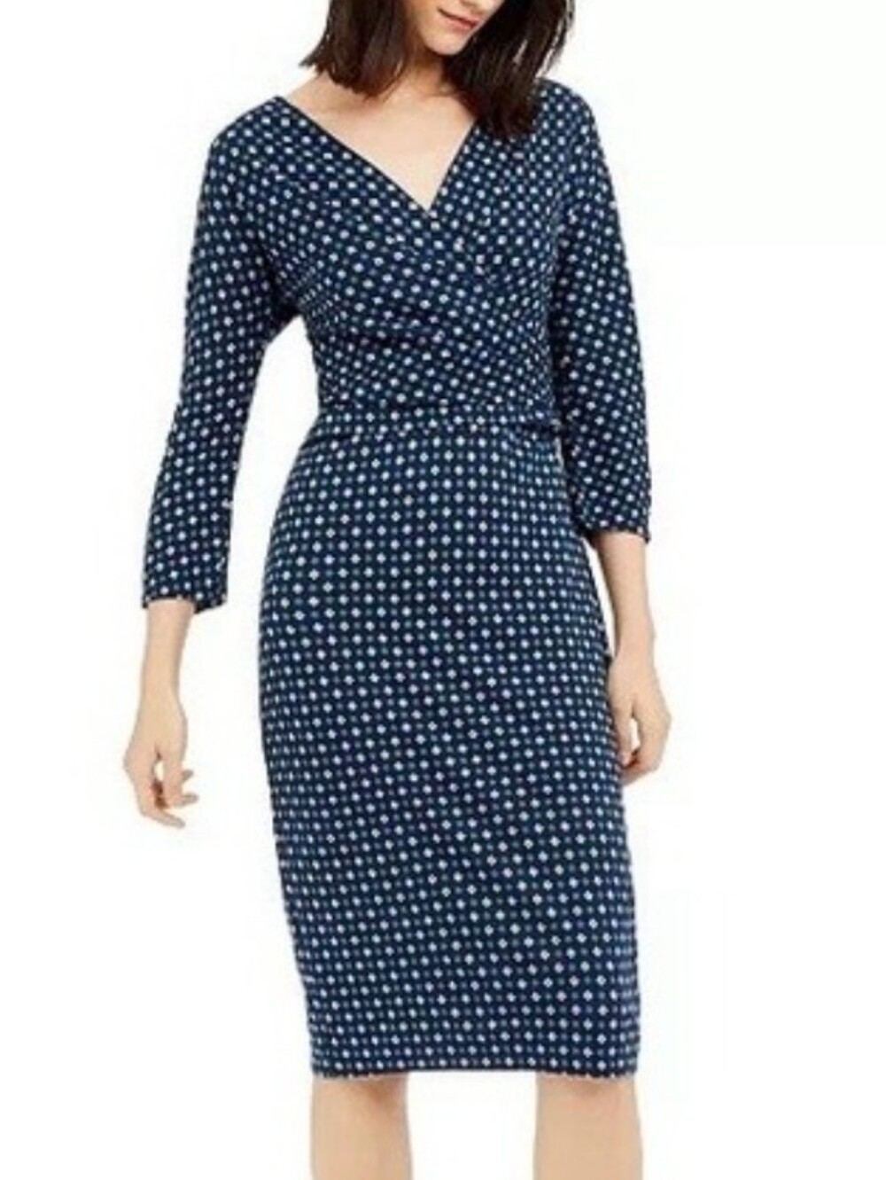 NWT Max Mara Weekend XL Estri Navy Printed Faux-Wrap Long Sleeve Dress